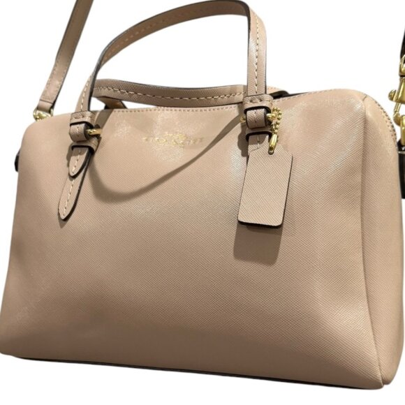 Coach Mini Bennett Crossgrain Leather Satchel Beige Sand - Picture 2 of 15